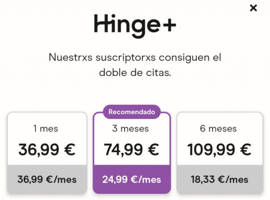 precios Hinge Plus